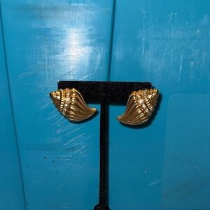 Vintage KJL for Avon Gold-Toned Shell Earrings